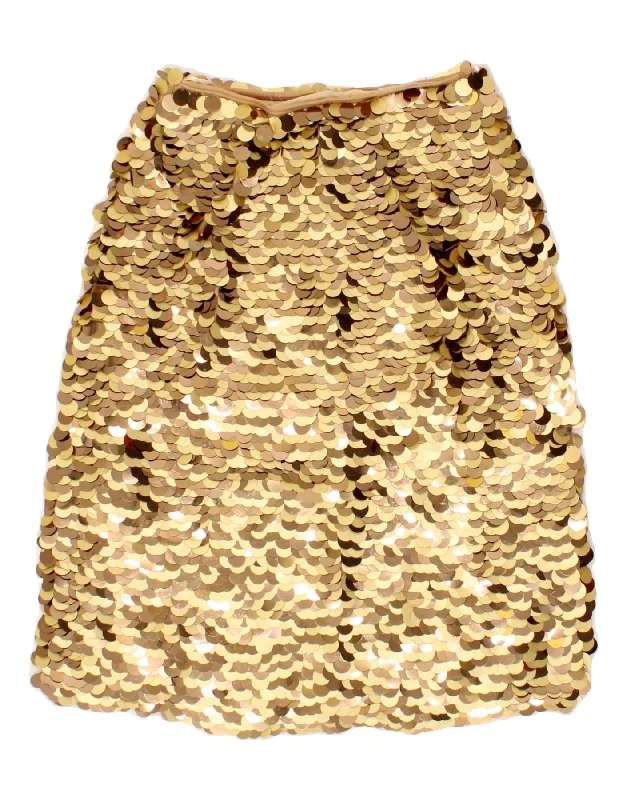 VINTAGE Womens Sequin A-Line Skirt Small W26  Gold Nylon