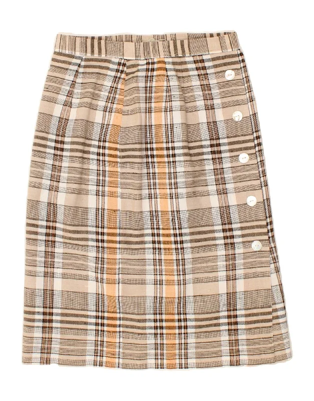 VINTAGE Womens Straight Skirt W28 Medium Beige Check lace skirt romantic