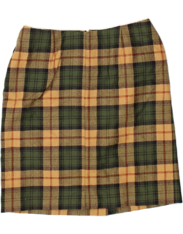 VINTAGE Womens Straight Skirt W28 Medium  Green Plaid velvet skirt luxurious