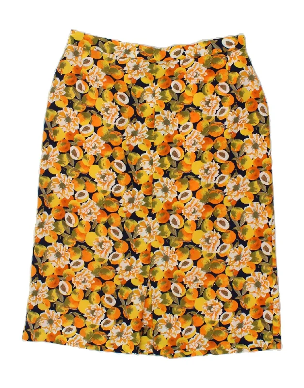 VINTAGE Womens Straight Skirt W32 Large Yellow Floral corduroy skirt textured