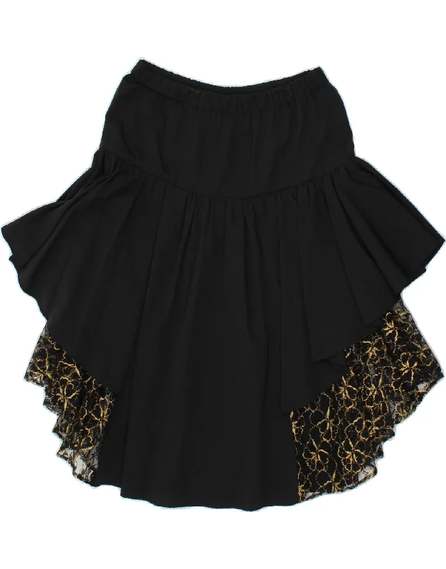 VINTAGE Womens Tiered Skirt UK 12 Medium W28  Black Floral Viscose a-line skirt cut