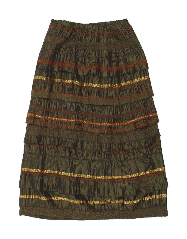 VINTAGE Womens Tiered Skirt W30 Medium  Khaki Striped linen skirt natural