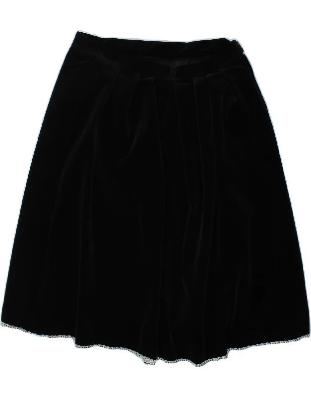 VINTAGE Womens Velvet Pleated A-Line Skirt W30 Medium Black leather skirt modern