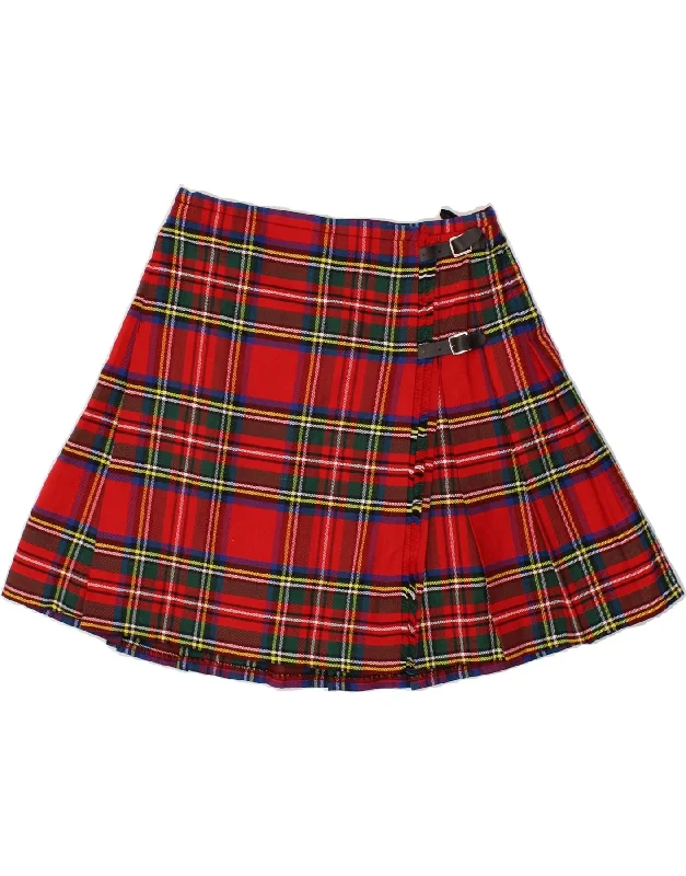 VINTAGE Womens Wrap Skirt UK 14 Medium W30  Red Plaid Viscose vintage skirt charm