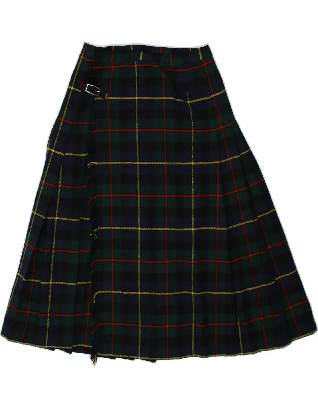 VINTAGE Womens Wrap Skirt W26 Small Green Plaid cashmere skirt fine