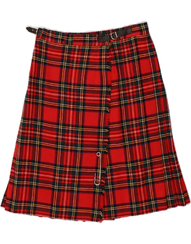 VINTAGE Womens Wrap Skirt W30 Medium  Red Plaid New Wool belted skirt waist