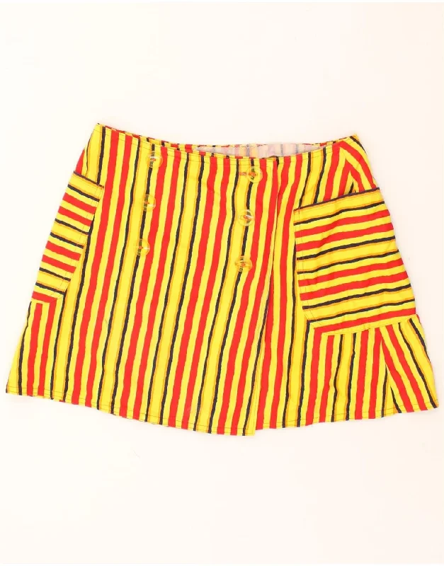 VINTAGE Womens Wrap Skirt W32 Large Yellow Striped denim skirt classic