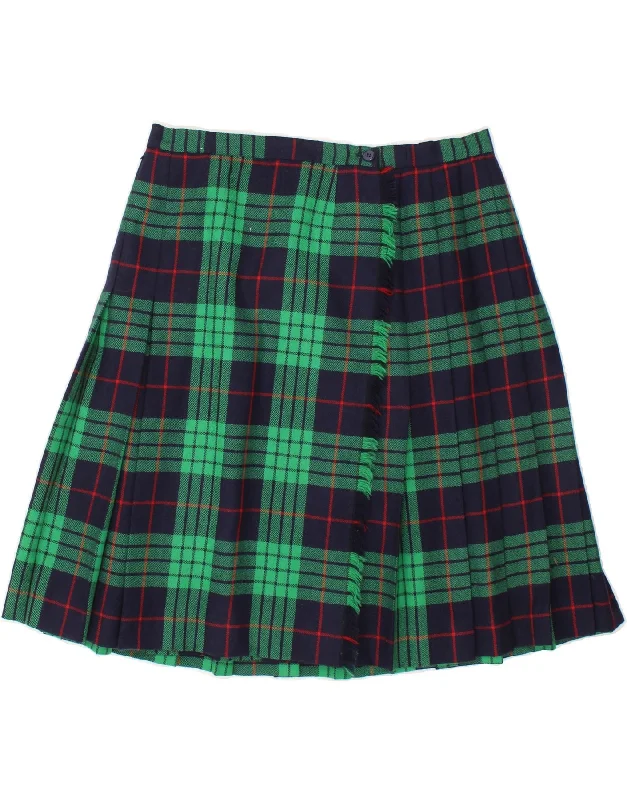 VINTAGE Womens Wrap Skirt W34 Large  Green Plaid spandex blend skirt