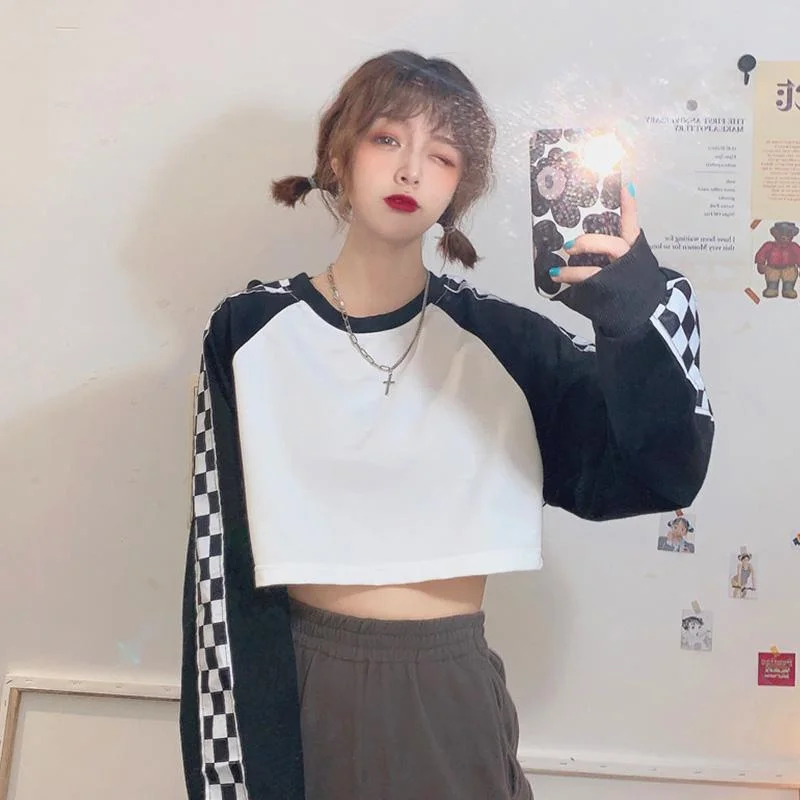Women's Casual Plaid Sleeved Short Tees Polka Dot Checkered Tartan