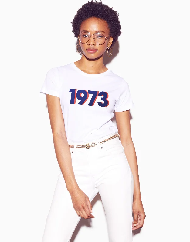 1973 Retro Affirmation Tee - White Ribbed Striped Patterned