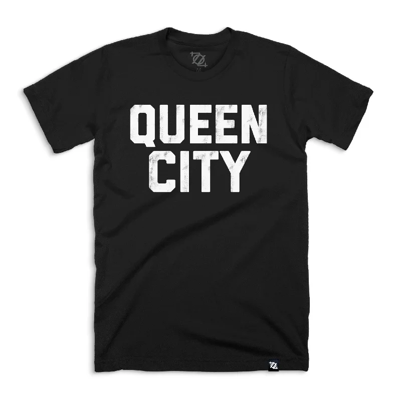 704 Shop Queen City Tee - Black (Unisex) Solid Print Embellished