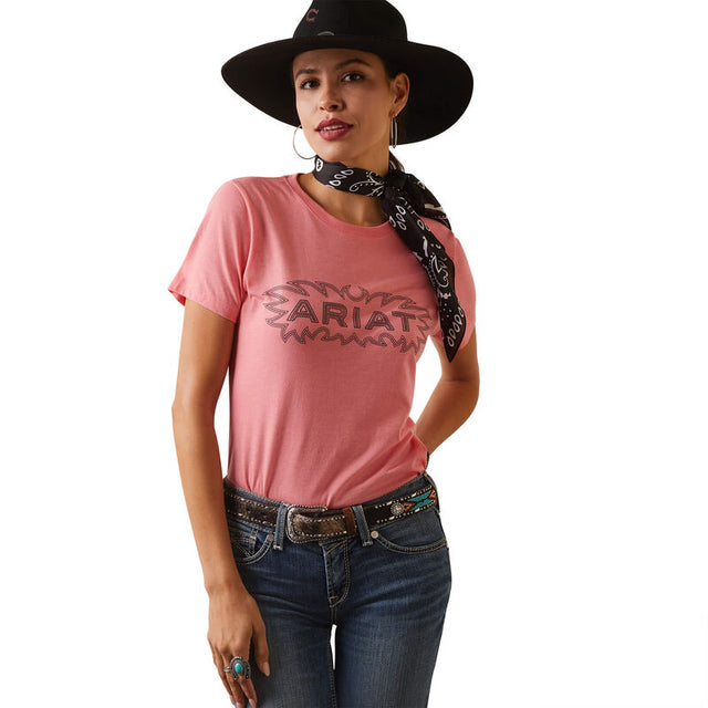 Ariat Wms Ariat Stitch SS T Shirt Coral Heather - Black Friday Sale