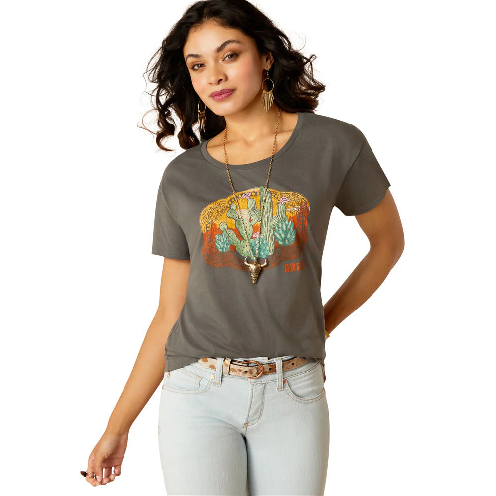 Ariat Wms Buckle Up Graphic SS T Shirt Graphite