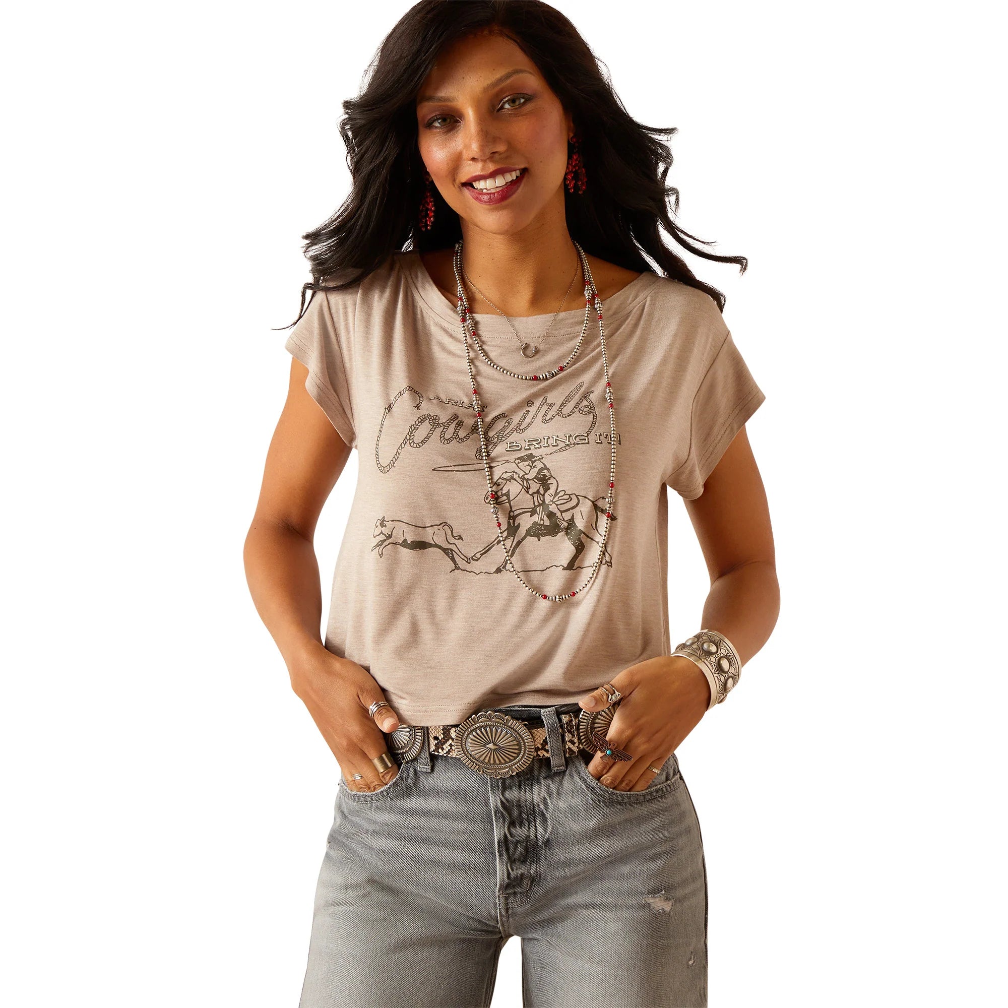 Ariat Wms Cowgirls SS T Shirt Savannah Heather