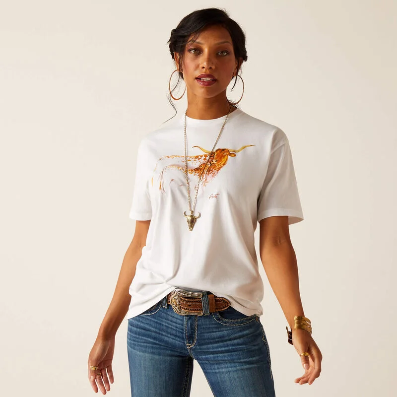 Ariat Wms Maternal Cow SS T Shirt White