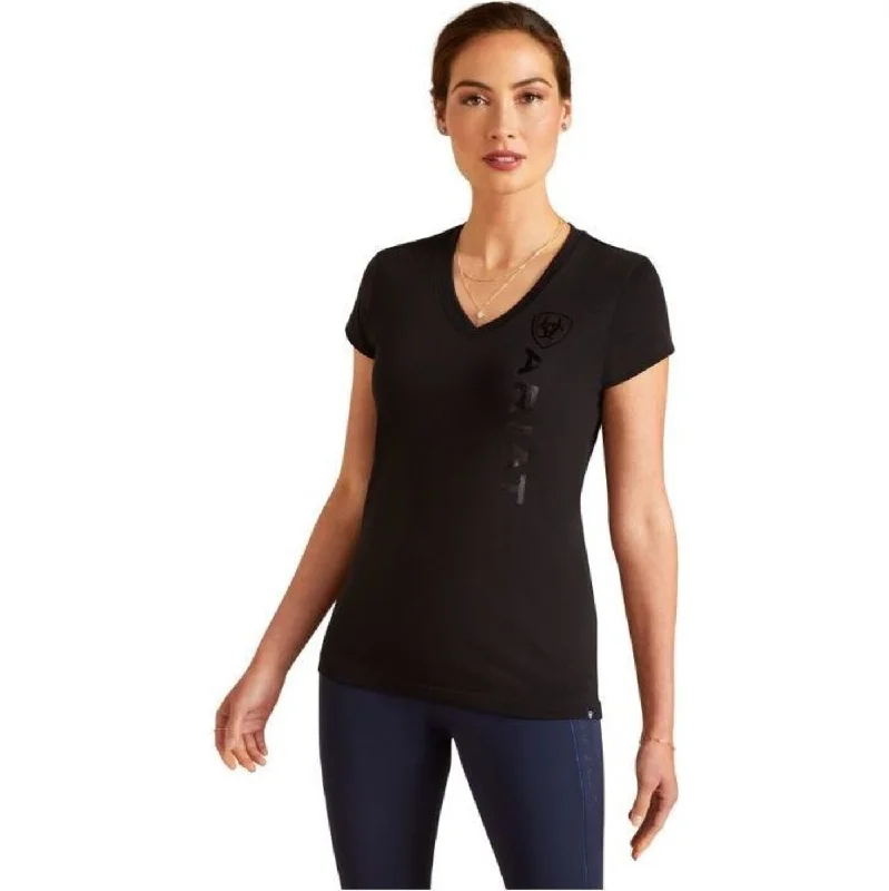 Ariat Wms Vertical Logo V Neck SS T Shirt Black