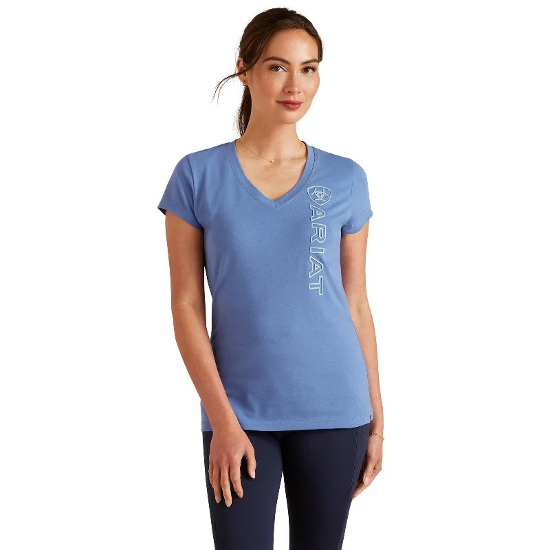 Ariat Wms Vetical Logo V Neck SS T Shirt Dutch Blue