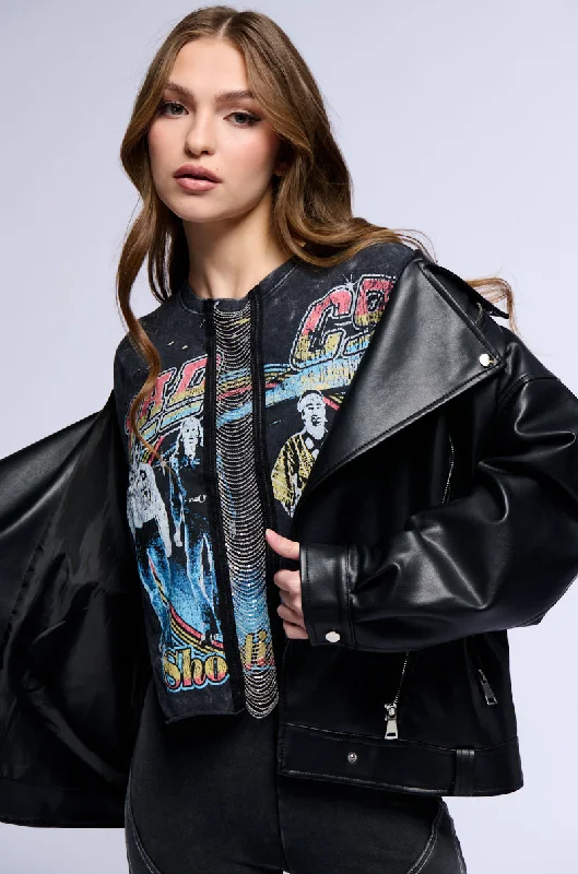 BAD COMPANY CHAIN DETAIL CROPPED TEE Collared Crew Neck Turtle Neck