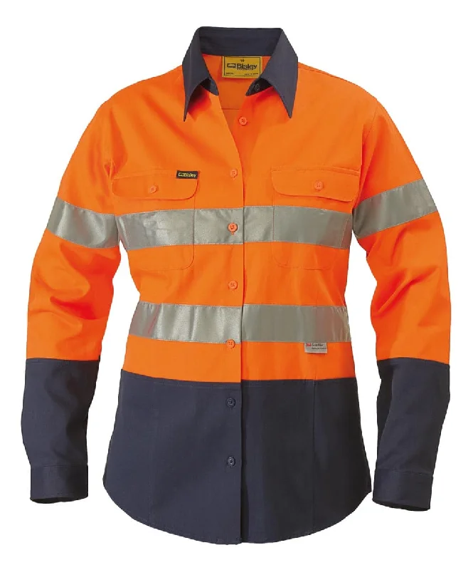 Bisley 2 Tone 3M Ladies Hi Vis Drill Shirt - Long Sleeve - Orange/Navy (BLT6456)