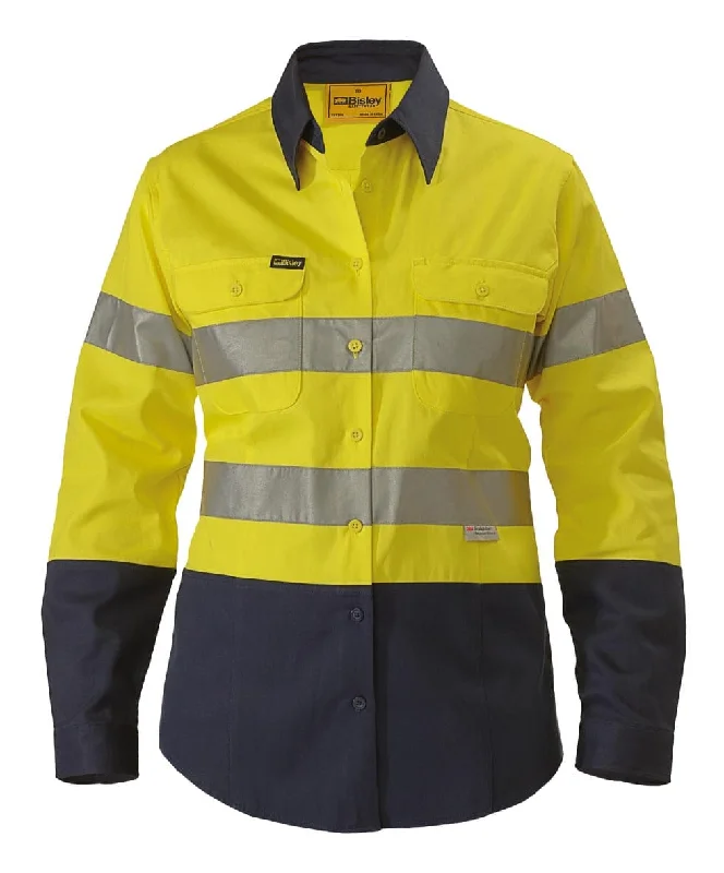 Bisley 2 Tone 3M Ladies Hi Vis Drill Shirt - Long Sleeve - Yellow/Navy (BLT6456)