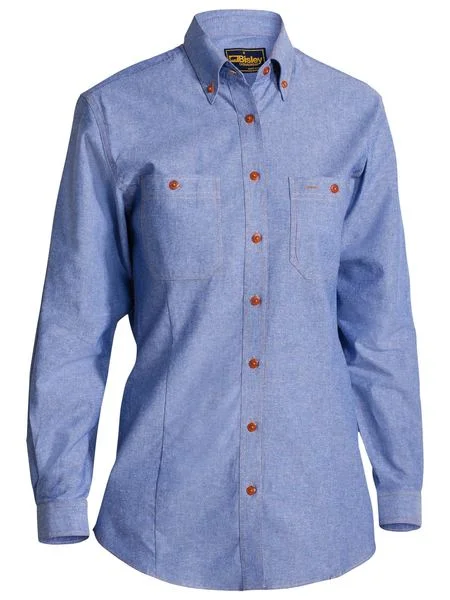 Bisley Ladies Chambray Shirt - Long Sleeve - Blue (B76407L)