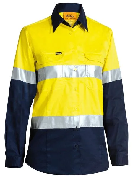 Bisley Ladies Hi Vis 3M Lightweight Gusset Cuff Shirt -Long Sleeve- Yellow/Navy (BL6896)