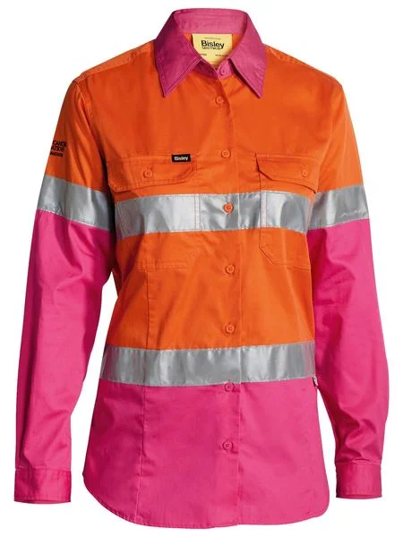 Bisley Women's 3M Taped Hi Vis Cool Lightweight Shirt - Orange/Pink (BL6696T)