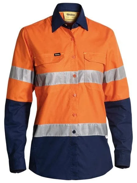 Bisley Women's 3M Taped Hi Vis X Airflow™ Ripstop Shirt - Orange/Navy (BL6415T)