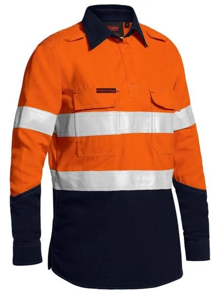 Bisley Women's Taped Two Tone Hi Vis Closed Front Vented Shirt - Long Sleeve (BLC8075T)