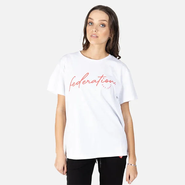 Federation Frankie Chains Tee - White Satin Fabric Silk Fabric Chiffon Fabric