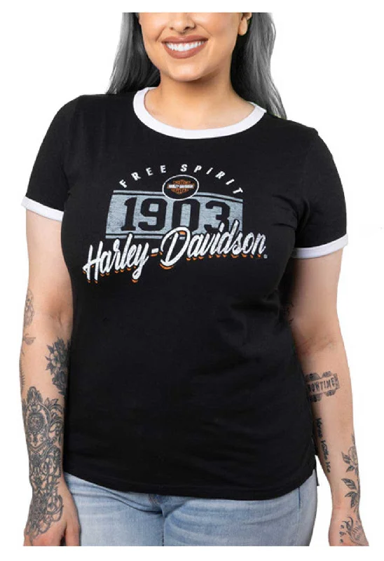 Harley-Davidson® Women's Collegiate Short Sleeve Dealer Tee - Black/White  40290998 Elegant Classic Vintage