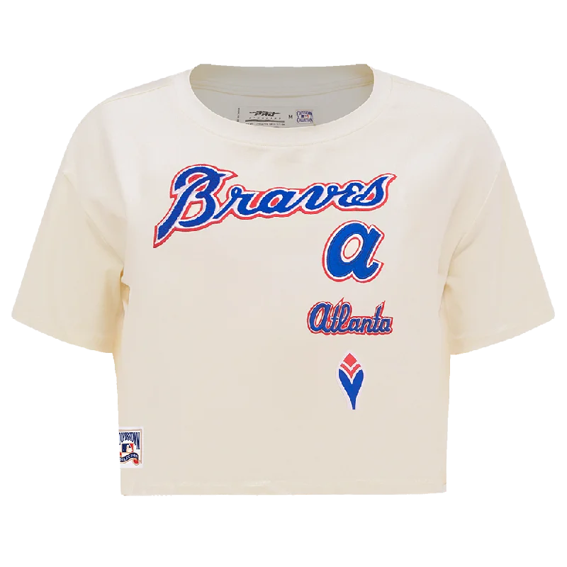 MLB ATLANTA BRAVES RETRO CLASSIC WOMEN'S BOXY TEE (EGGSHELL) Striped Floral Plaid