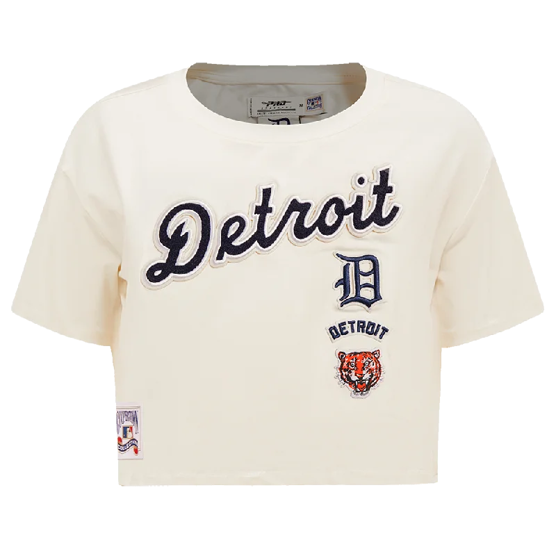 MLB DETROIT TIGERS RETRO CLASSIC WOMEN'S BOXY TEE (EGGSHELL) V-Neck T-Shirt Long Sleeve Cotton MLB DETROIT TIGERS RETRO CLASSIC WOMEN'S BOXY TEE (EGGSHELL) V-Neck T-Shirt Long Sleeve Cotton