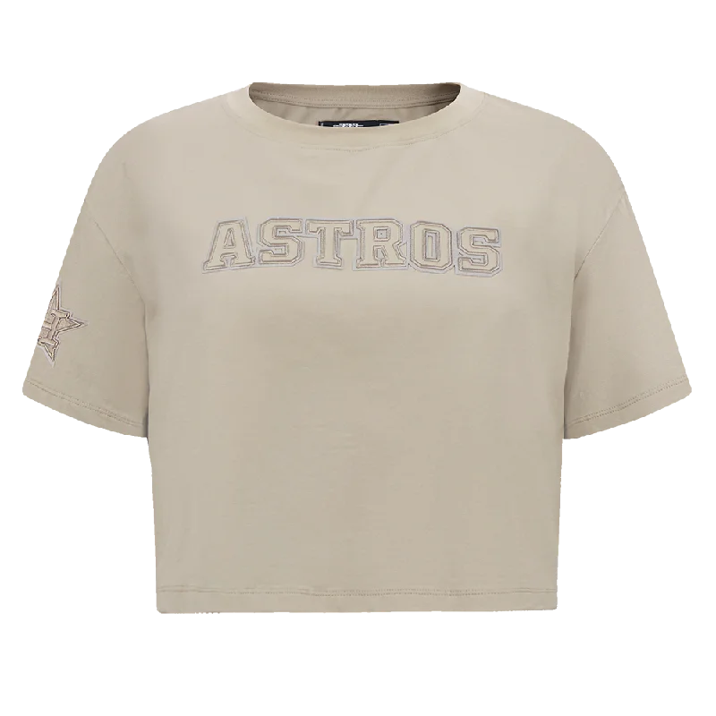 MLB HOUSTON ASTROS NEUTRAL WOMEN'S BOXY TEE (TAUPE) Collared Crew Neck Turtle Neck