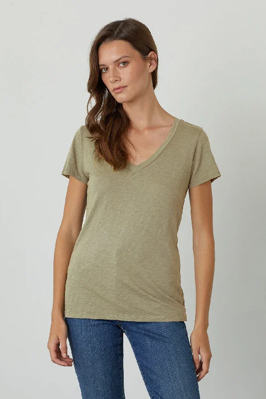 LILITH COTTON SLUB V-NECK TEE