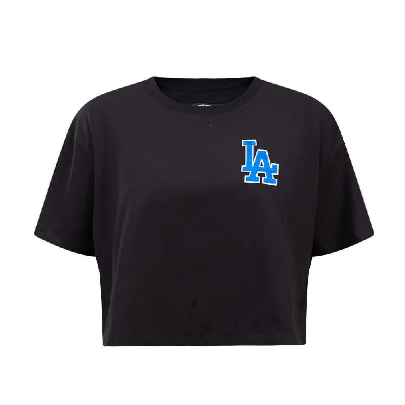 MLB LOS ANGELES DODGERS CLASSIC WOMEN'S BOXY TEE (BLACK) Lace Blend Ribbed Blend Corduroy Blend MLB LOS ANGELES DODGERS CLASSIC WOMEN'S BOXY TEE (BLACK) Lace Blend Ribbed Blend Corduroy Blend