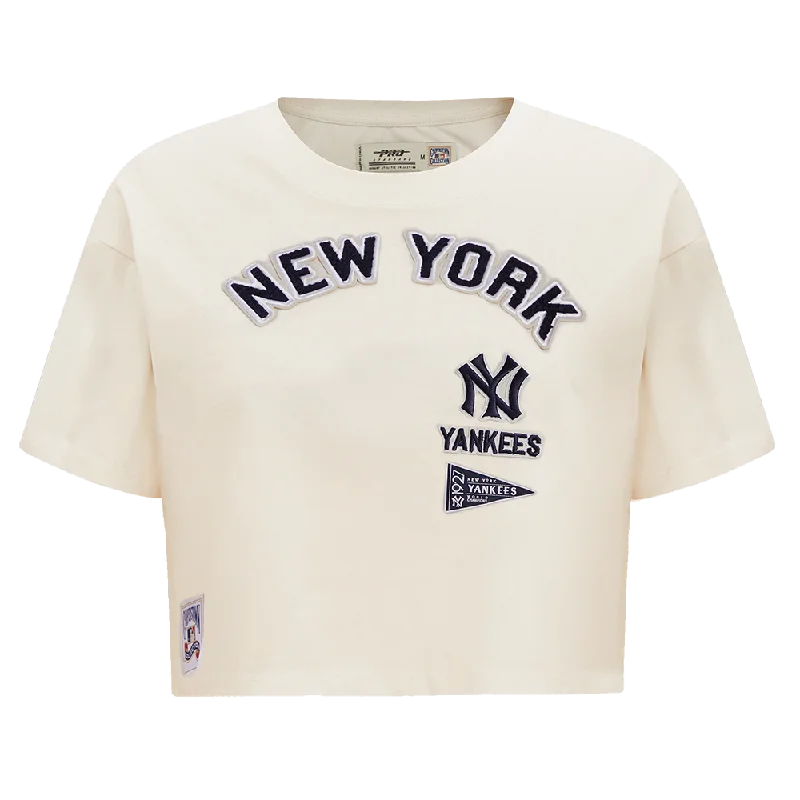 MLB NEW YORK YANKEES RETRO CLASSIC WOMEN'S BOXY TEE (EGGSHELL) Terry Blend Velvet Blend Canvas Blend MLB NEW YORK YANKEES RETRO CLASSIC WOMEN'S BOXY TEE (EGGSHELL) Terry Blend Velvet Blend Canvas Blend