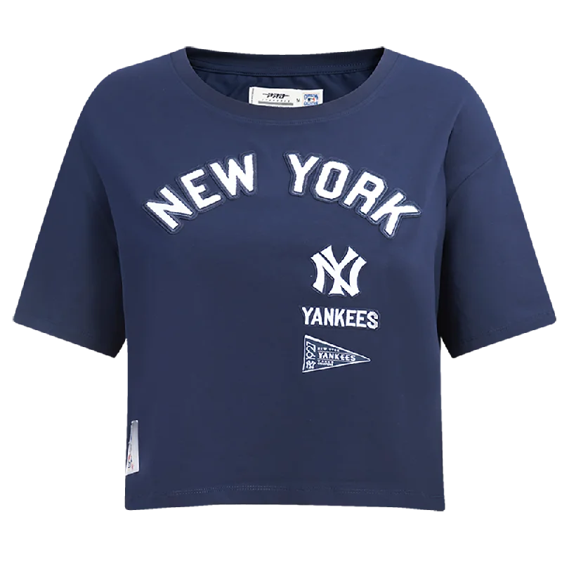 MLB NEW YORK YANKEES RETRO CLASSIC WOMEN'S BOXY TEE (MIDNIGHT NAVY) Zippered Front Buttoned Front Snap Front MLB NEW YORK YANKEES RETRO CLASSIC WOMEN'S BOXY TEE (MIDNIGHT NAVY) Zippered Front Buttoned Front Snap Front