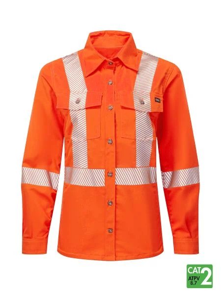 IFR Women's Orange FR Ultrasoft® 7 oz Deluxe Striped Work Shirt USO471