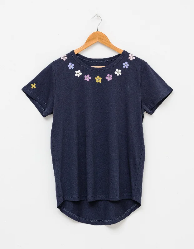 Stella + Gemma | Daisy Chain Tee | Navy Hooded Caped Shawl Collar