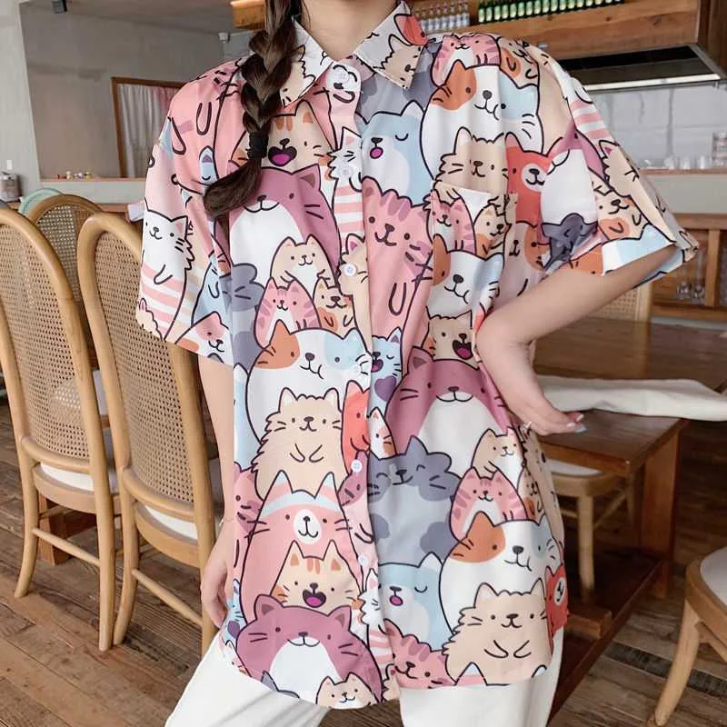 'Thousand Happy Cats' - Cat button up shirt