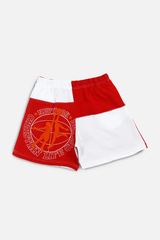 Unisex Rework Basketball Patchwork Tee Shorts - M Hooded Caped Shawl Collar