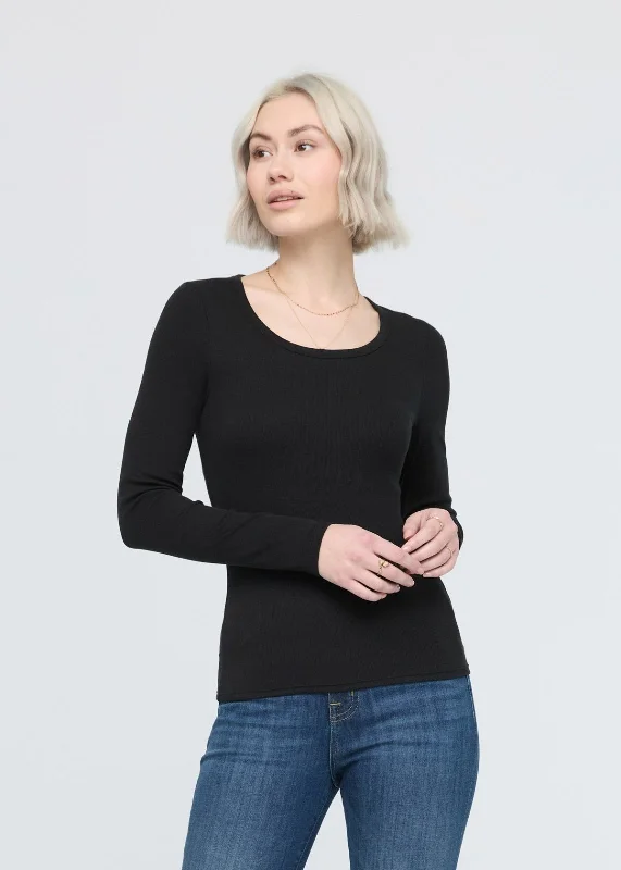 Ribbed Pima Long Sleeve Tee - Black