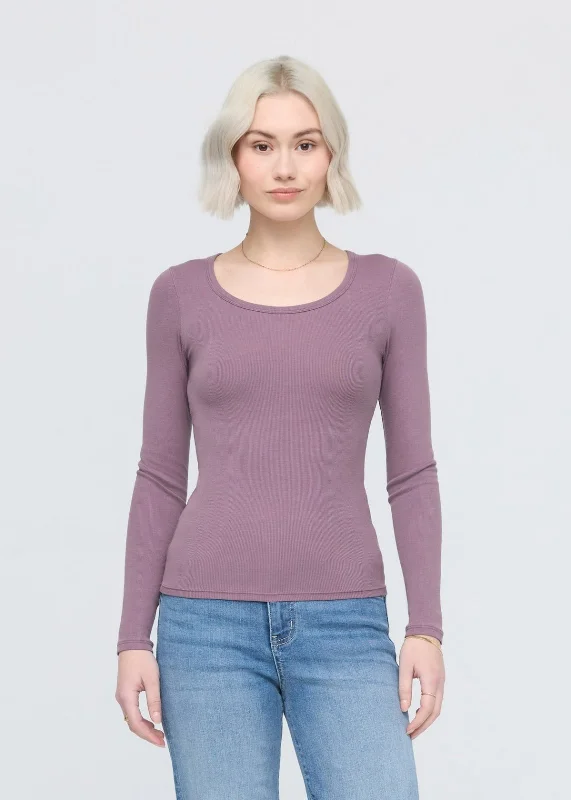 Ribbed Pima Long Sleeve Tee - Plum