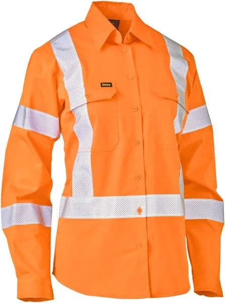 Bisley Women's Taped X Back Lightweight Hi Vis Drill Rail  Orange Shirt (BL6166XT)