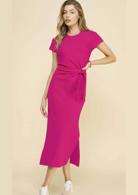 Anastasia Tie Side Dress in Fuchsia Made in USA- Clearance Final Sale