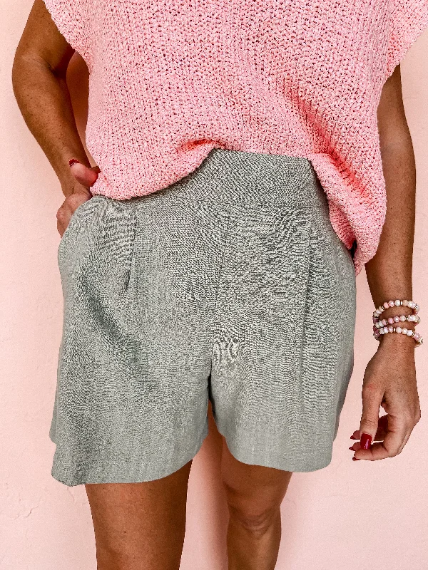 Making Plans Pleated Trouser Shorts-Dark Sage Trousers sophisticated sleek