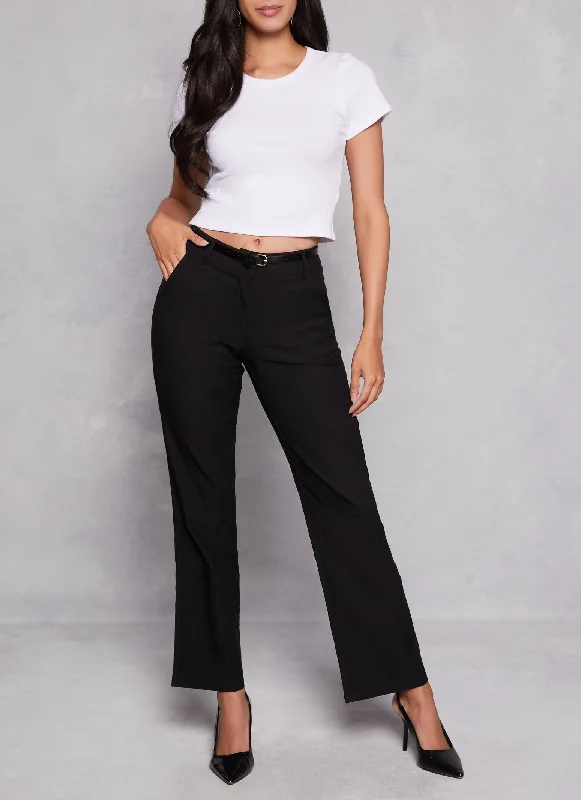 Belted Wide Leg Dress Pants Trousers Denim Distressed