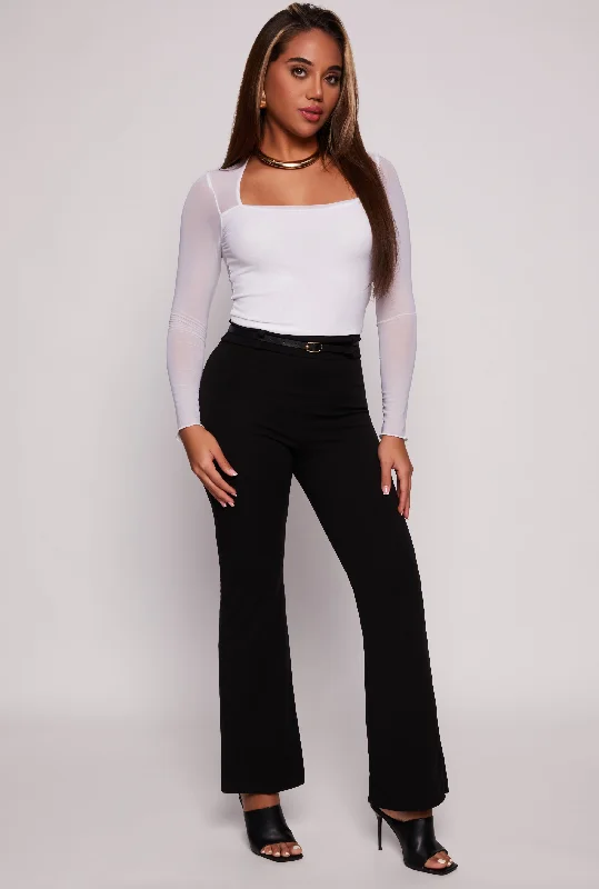 Crepe Knit Belted Flare Dress Pants Trousers Custom Made