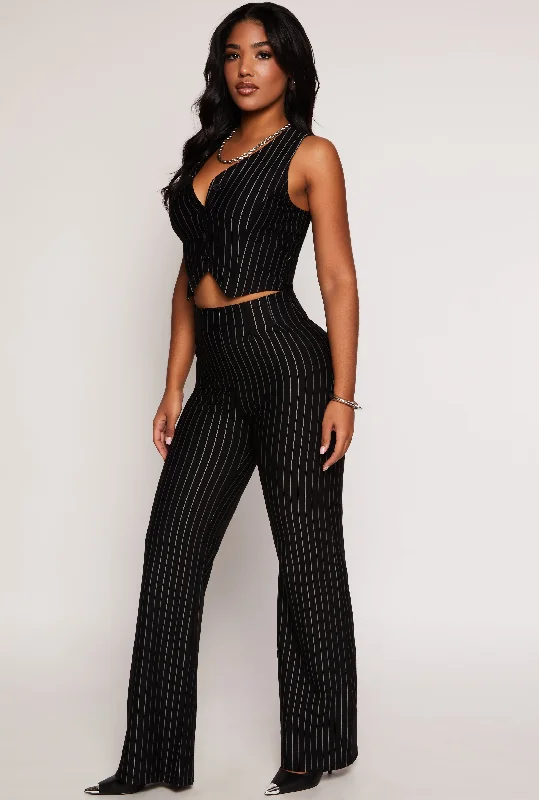 Pinstripe High Waist Dress Pants Trousers Fall Fleece